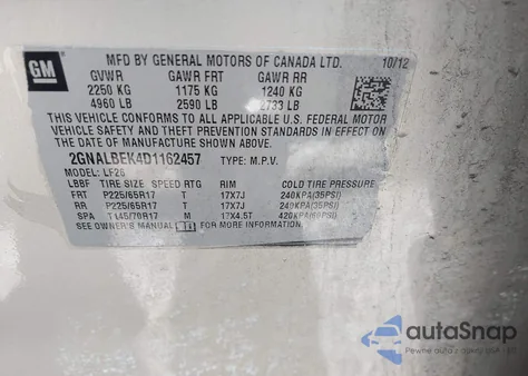 2013 Chevrolet Equinox Ls z USA, uszkodzony, nr VIN 2GNALBEK4D1162457